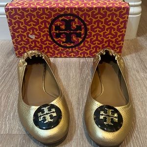 Tory Burch gold ballet sandals